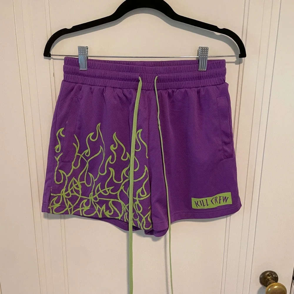 Kill Crew Muay Thai Flame Shorts Unisex Medium Purple Green